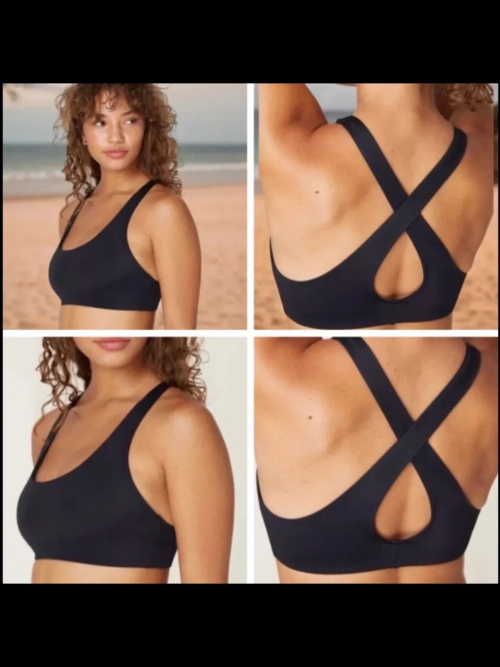Andie Swim The Caledonia Scoop Neck Crossover Back Bikini Top Black Size XS -NWT